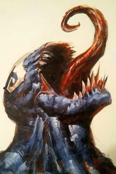 a painting of an alien creature with its mouth open