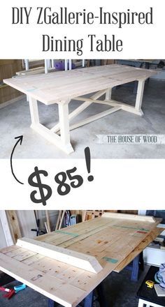 a table made out of pallets with the words diy gazerie - inspired dining table