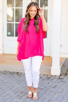 We are all about this gorgeous top! The lovely hot pink color and oversized fit is super comfy and chic! The ribbed texture and stretchy style is a must-have! Style this top with some denim and cute accessories for a classic chic look! 96% Polyester, 4% Spandex Hot Pink Color, Cute Accessories, Ribbed Texture, Classic Chic, Chic Look, Model Fits, Affordable Fashion, Pink Color, Plus Size Outfits