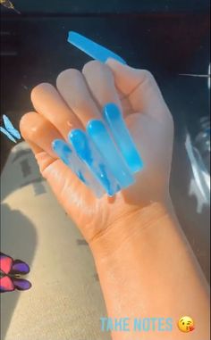 Xl Blue Acrylic Nails, Acrylic Nails Painting, Dope Nails Summer, Colourful Acrylic Nails, Curved Nails, Blue Acrylic Nails