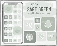 the back side of a cell phone with icons on it and an ad for sage green