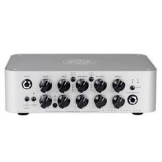 the headphone amplifier is white and has four knobs on each side of it