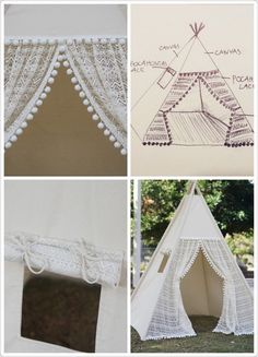 four different pictures showing how to make a teepee tent