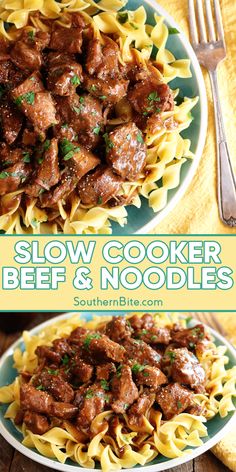 slow cooker beef and noodles on a plate