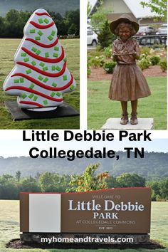 For one of the cutest parks you can visit, Little Debbie Park in Collegedale, Tennessee is it. Just outside of Chattanooga, see a 6' Little Debbie Christmas Tree Cake. Did you know there really was a Debbie from Little Debbie? A perfect spot for Christmas Card photos. Little Debbie Park, Little Debbie Park Tennessee, Travel Tennessee, Traveling America, Little Debbie Christmas Tree, Christmas Card Photos, Family Traveling, Snack Cakes