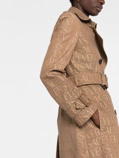 Versace Versace Allover-jacquard Trench Coat - Farfetch Trench Dress, Latest Fashion Design, Trench Jacket, Cape Coat, Blazer With Jeans, By Malene Birger, Brown Canvas, Notched Collar, Pant Shirt