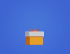 an orange and white gift box with a bow on it's top against a blue sky