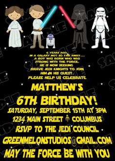 star wars birthday party flyer with two kids