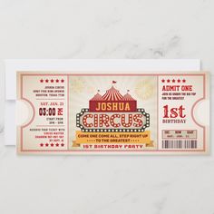 a circus ticket for an adult birthday