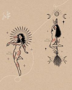 Duas artes disponíveis para tatuar,uma delas inspiradas na deusa da lua,e a outra inspirada na Deusa do sol. A do sol tem tatuagens vermelhas pelo corpo,a da lua está segurando uma vassoura e acima dela tem as fases da lua. Wall Drawing, Piercing Tattoo, Tattoos And Piercings, Instagram Sign, Welcome Back, Sims 4, Tatting, Piercings, Around The World