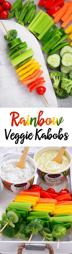 rainbow veggie kabobs are ready to be eaten