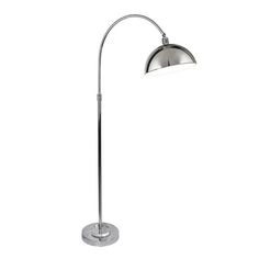 a chrome floor lamp on a white background