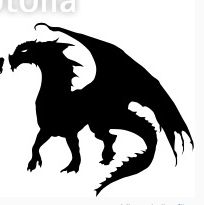 a black and white image of a dragon with the word utopia on it's side