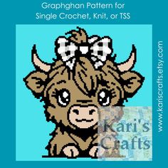 a cross stitch pattern for a cow with bows on it's head and the words,