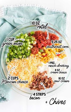 the ingredients to make mexican rice salad in a glass bowl