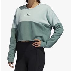 Brand New With Tags Raw Hem Raised Adidas Logo On The Back Slightly Oversized And Cropped Color: Emerald Green Tint Measurements Shown In Pics Super Cute! Women’s Small Adidas Store, Green Adidas, Adidas Pullover, Adidas Classic, Arm Day, Adidas Crop, Adidas Hoodie, Grey Pullover, Women Essentials