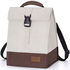 a white and brown lunch bag on a white background