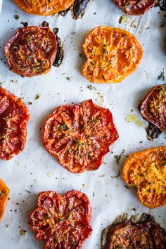 the tomatoes have been cut up and ready to be cooked in the oven for cooking