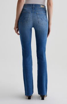 Keep it casual and cool in mid-rise, full-length bootcut jeans that hug your figure through the thighs and end in fraying hems. 19 1/2" leg opening Zip fly with button closure Five-pocket style 98% cotton, 2% elastane Machine wash, tumble dry Imported Straight Leg Stretch Flares With Frayed Hem, Stretch Straight Leg Flares With Frayed Hem, Fitted Flares With Frayed Hem, Fitted Classic Flare Jeans With Frayed Hem, Fitted Flares With Frayed Hem And Straight Leg, Straight Flare Jeans With Frayed Hem, Fitted Mid-rise Flares With Frayed Hem, Mid Rise Bootcut Jeans, Fabric Gift Bags