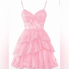 Sevintage Spaghetti Straps Tulle Tiered Homecoming Dress 2024 Short Sparkly Lace Corset Layered Formal Party Gowns Light Pink Size 4 Never Worn Homecoming Dresses Coquette, Tulle Hoco Dress, Sweet Sixteen Dresses Short, Light Pink Hoco Dress, Light Pink Homecoming Dress, Pink Floral Dress Short, Cheap Hoco Dresses