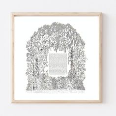 a framed print with an illustration of trees