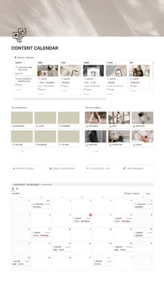 the content calendar is displayed in white and gray colors, with an image of clouds above it