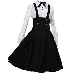 PRICES MAY VARY. Fabric: This black goth Lolita dress is made of high quality Cotton Blend, soft, comfortable and breathable to wear; This cute black gothic lolita dress with white shirt is long sleeve, small polo collar with Bow and buttons, above the knee length, High waist, two straps with button to adjust the strap length, Slim fit, back zipper and elastic, fits the body of most women. This Black lolita dress is perfect for show, opera, home, tour, tea party and any other occassions. You can Fancy Black Dress, Kostum Cosplay, Long Sleeve Cotton Dress, White Long Sleeve Blouse, White Long Sleeve Dress, Dressy Dresses, Linnet, Black Long Sleeve Dress, Skirt White