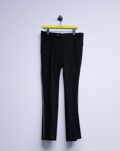 Black & gold studded wool flare trousers    virgin wool blend    model wears a size Flare Trousers, Mens Trousers, Gold Studs, Corporate Gifts, Labour Day, Wool Blend, Trousers, Wool, How To Wear