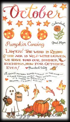 an autumn poster with pumpkins and other decorations