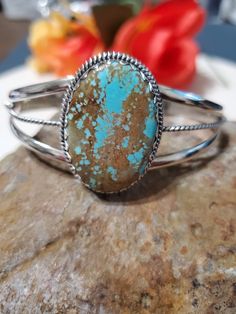 "* #8 blue turquoise cuff  *Sterling Silver  *Free Shipping  *Handcrafted In USA *Cuff 6\" end to end . Opening 1\"-1 1/4\" Will fit wrist 7 to 7 1/4\" perfect. * If you have smaller wrist I can make it shorter for you *Jewelry ship in Gift box  *Ready to ship  All components are solid .925 silver.  Thank You For Your Looking ,And Check Out More Items In My Etsy Shop For More Great Deals, Also We Add More  Jewelry To Etsy Shop Regularly  https://www.etsy.com/shop/ABQdesign" Blue Southwestern Handmade Bangle, Handmade Turquoise Oval Cuff Bracelet, Southwestern Blue Oval Bracelets, Unique Turquoise Oval Cuff Bracelet, Unique Oval Turquoise Cuff Bracelet, Blue Turquoise Oval Bracelet, Southwestern Blue Cuff Bracelet With Patina, Sterling Silver Turquoise Bracelet Gift, Gift Turquoise Sterling Silver Bracelet