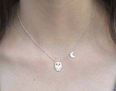 silver owl necklace with tiny moon charm. $15.00, via Etsy. Owl Necklace Silver, Owl Necklace, Owl Jewelry, Moon Charm, A Necklace, Bijoux Diy, Moon Necklace, Pretty Jewellery, Bling Bling