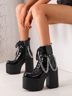 ❤︎Gothic Rivet Chain High Heel Short Ankle Boots❤︎ This item will take 1 month to ship. Goth Heels, Visual Prison, Brown Mini Dress, Short Ankle Boots, Emo Outfits, Goth Outfits, Kawaii Clothes, Hot Outfits