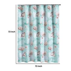 the measurements for a shower curtain with seashells on it