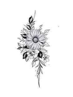 a black and white drawing of a flower