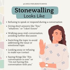 Do you ever find yourself or your partner shutting down during a tough conversation? This could be a sign of stonewalling. Stonewalling happens when someone emotionally or physically withdraws from a conversation, often to avoid conflict or because they feel overwhelmed. While it may be a defense mechanism, it can leave the person being stonewalled feeling unheard, frustrated, and disconnected. Recognizing stonewalling is essential because it can damage relationships and block meaningful c... Feeling Unheard, Brain Knowledge, 2024 Reset, Defense Mechanism, Tough Conversations, Narcissism Quotes, Boa Constrictor, Borderline Personality