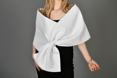 🔘 Taffeta Women Shawl for all kinds of events. 🔘 Attention: If you like to sag the bow of the shawl wrap a little more, then you need to choose the longer size. Decide according to your taste 🔘 Measurements:  S-M; US 6-10; 35cm x  145cm / 13,8" x 57" L-XL; US 10-14, 35cm x  165cm / 13,8" x 65" 2XL-3XL; US14-18, 35cm x  185cm / 13,8" x 73" 4XL-5XL; US18-22, 35cm x  205cm / 13,8" x 80.5" 🔘 Material: Taffeta, Silky stiff but soft fabric 🔘 Care instructions: Hand wash gently in cool or lukewarm water and lay flat to dry. 🔘 Custom orders are welcome! Elegant Formal Wrap, Chic Wedding Shawl, Elegant Wedding Wrap, Elegant Fitted White Shawl, Elegant White Evening Shawl, White Shawl Wrap, White One-size Winter Shawl, White One-size Shawl Wrap, Cozy One-size Wrap Shawl