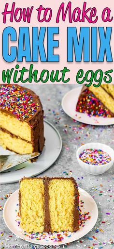 how to make a cake mix without eggs on a white plate with sprinkles