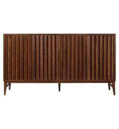 the sideboard is made out of wood and has horizontal slats on one side