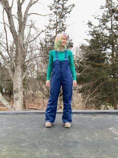 "awesome vintage ski pants from Emilio di'Italia in a navy blue with super long suspenders that can be adjusted to your liking. this suit is so so comfy and warm. great for the slopes, but also for snow days or walking your dog in the bitter cold. i would wear this for my late night dog walks, honestly. it is in very good shape, but not surprising has marks on the lower legs including a small tear and pin sized hole. this suit was definitely used but has plenty of years left in it for your outdo Blue Full-length Winter Pants, Snow Pants Outfit, Ski Pajama Pants, Baggy Ski Pants, Blue Skiing Bottoms For Winter, Casual Blue Skiing Bottoms, Night Dog Walking, Casual Full-length Skiing Bottoms, Night Dog