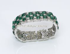 Knoll & Pregizer Art Deco Paste Bracelet Luxury Silver Tennis Bracelet With Emeralds, Art Deco Hand Set Bracelets For Formal Occasions, Elegant Silver Tennis Bracelet With Emeralds, Elegant Silver Emerald Tennis Bracelet, Emerald Diamond Bracelet In White Gold For Formal Events, Formal White Gold Diamond Bracelet With Emerald, Formal Silver Diamond Bracelet With Emeralds, Silver Emerald Tennis Bracelet For Formal Occasions, Formal Silver Tennis Bracelet With Emeralds