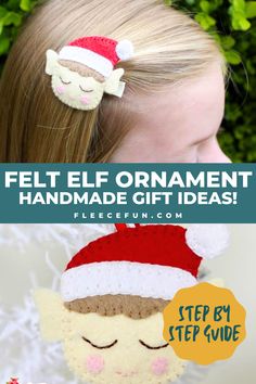 a Felt Elf Ornament, perfect for Christmas decors, and handmade holiday gifts, made with free pattern, and step by step tutorial from fleece fun Elf Face, Festive Decoration