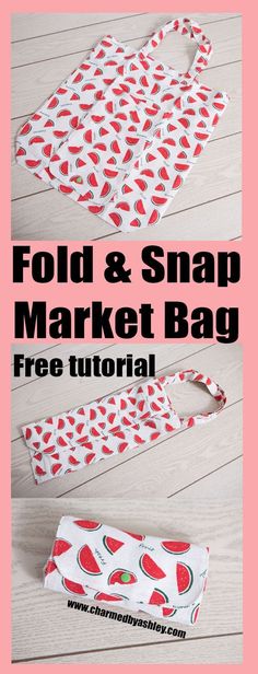 the fold and snap market bag is made with watermelon print on white paper