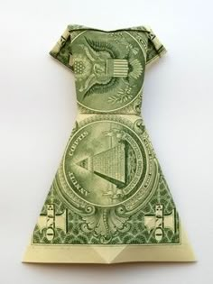 an origami dress made out of one dollar bill