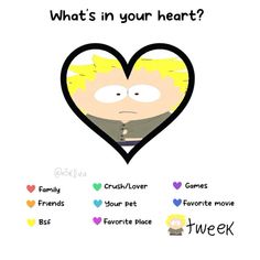 a cartoon character with the words, what's in your heart? and an image of