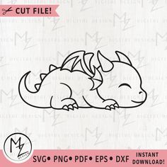 an image of a cute baby dragon sleeping on its back with the word cut file