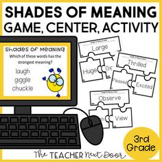 a computer with the words shades of meaning game center activity