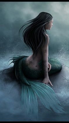 a mermaid sitting on top of a wave in the ocean