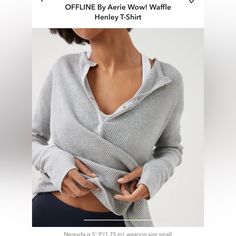 Nwt Offline By Aerie Wow! Waffle Henley T-Shirt In Medium Heather Gray. Size L. Aerie Waffle Hoodie, Aerie Long Sleeve, Aerie Down-to-earth Henley Hoodie, Aerie Henley Sweatshirt, Offline By Aerie Wow! Waffle Henley T-shirt, Waffle Shirt, Look Good Feel Good, Comfy Casual, Casual Fits