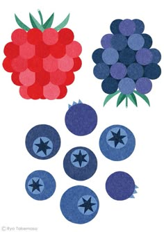 blueberries and raspberries cut out to look like they are made from felt