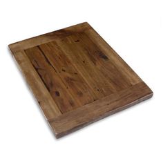 a square wooden cutting board on a white background with clippings to the side